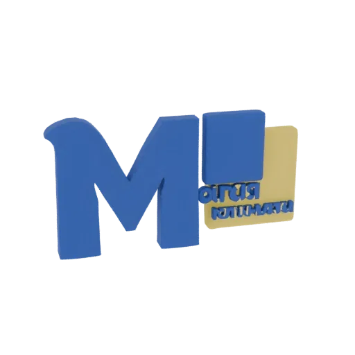 3D render of a blue 'M' logo with a yellow square and blue text, presented on a black background.