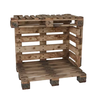 Industrial Wooden Pallet Modular 3D model, isometric modular kit view, showing wood planks, stackable massing.