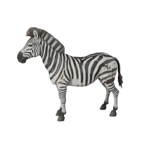 Hochauflösendes Zebra-STL-Modell, isometrische Ansicht, druckfertige Tierfigur mit Mähnenaufbruch, Nasenlochformen, Hufpropor