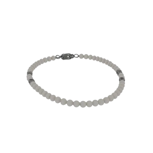 Sterling Silver Pearl Chain Necklace 3D model, three-quarter studio render, pearl surface.