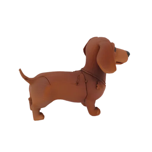 3D model of a brown dachshund with collar, side view