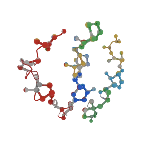 Crystal Protein Chain Education 3D model, three-quarter training render, showing colored spheres, molecule layout.