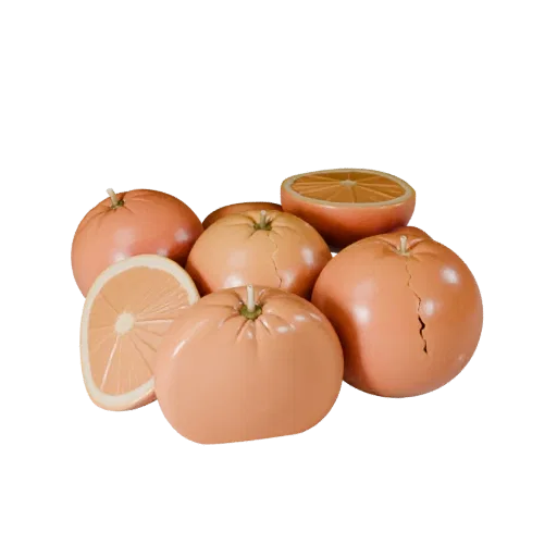 Sliced Orange Realistic 3D model, three-quarter studio render, showing skin pores, recognizable fruit forms.