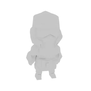 A low-poly, chibi-style 3D model of a Stormtrooper, standing and facing forward against a white background.
