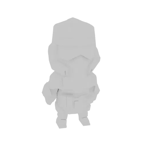 A low-poly, chibi-style 3D model of a Stormtrooper, standing and facing forward against a white background.