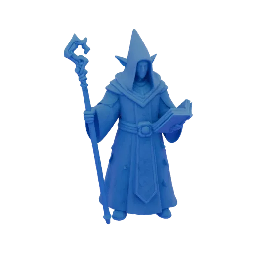 Fantasy Elf Wizard Casting Miniature STL, Drei-Viertel-Tabletop-Rendering, harz-druckbare Zauberer-Miniatur mit Stab, Zauberb