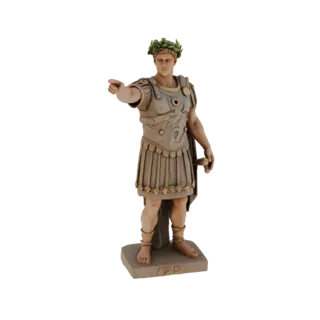 3D model of Gaius Julius Caesar statue with laurel wreath, in Roman armor, with outstretched hand, on a base inscribed Rome
