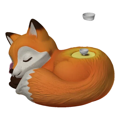 3D model of a cute, sleeping orange fox with a pink butterfly on its nose, set against a black background.