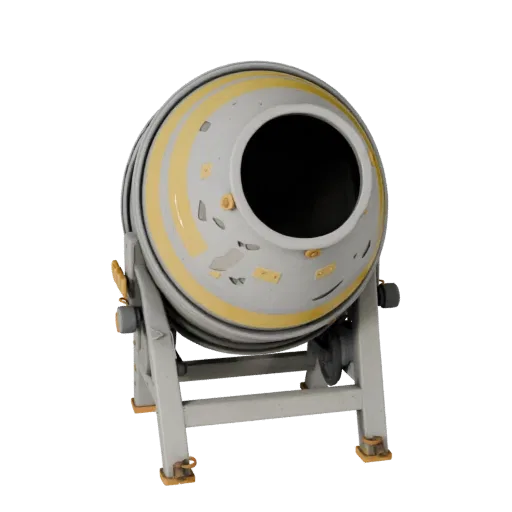 Site Safety Concrete Mixer Stylized 3D model, stylized isometric render, showing concrete, site-ready silhouettes.
