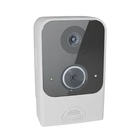 Voice Controlled Video Doorbell 3D model, three-quarter studio product render, showing white plastic, form detail.