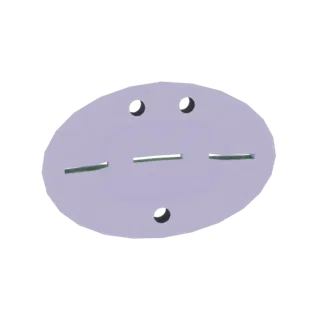 3D render of a light purple oval face plate with three horizontal slots and two circular holes, isolated on a white backgroun