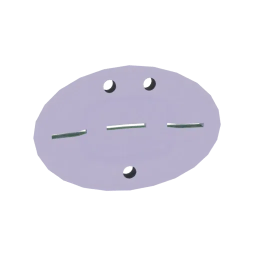 3D render of a light purple oval face plate with three horizontal slots and two circular holes, isolated on a white backgroun