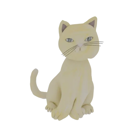 A 3D render of a cute, cream-colored cat sitting and looking forward with a gentle expression.