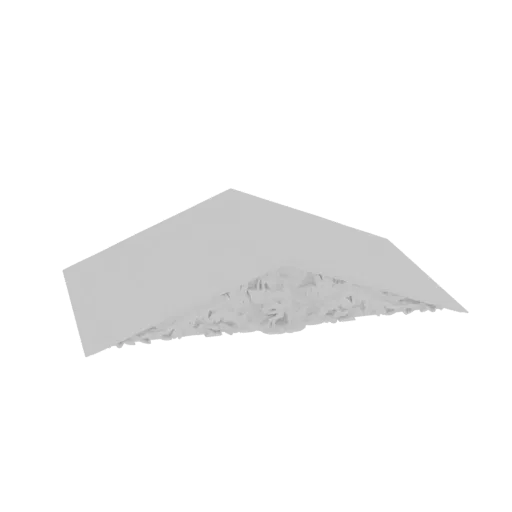 3D model of an abstract roof with a crumpled paper texture, rendered in a light gray matte finish.