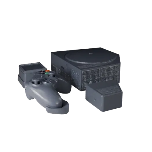 Modello 3D ad alto numero di poligoni di Console di Gioco Next Gen, rendering ravvicinato da studio, che mostra plastica opaca, proporzioni della console.