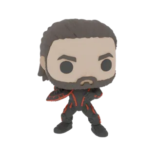 Modelo 3D de Thor estilo Funko Pop!, vistiendo su traje fiel al cómic y sosteniendo un arma.