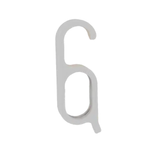 Una representación 3D de un abrepuertas y lápiz óptico de plástico blanco, diseñado para uso sin contacto.