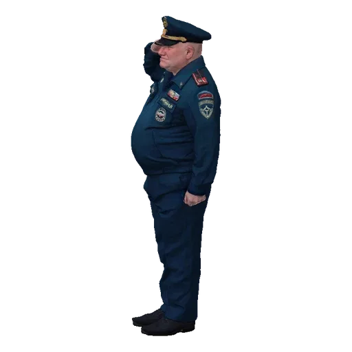 3D model of a Russian military officer in uniform, side view, saluting.
