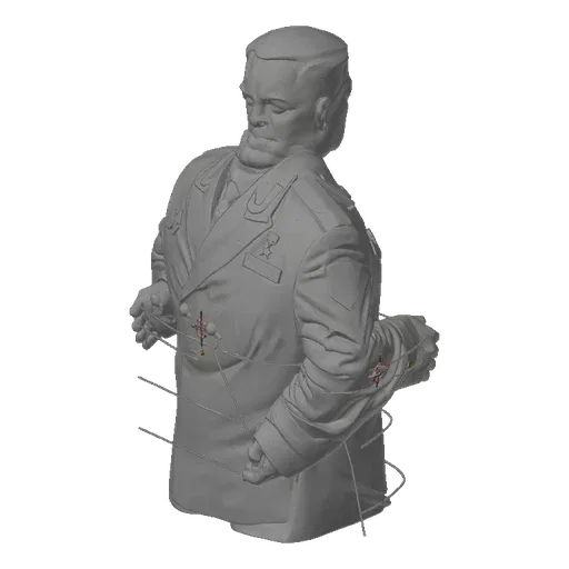3D model render of a Soviet military leader bust with a red target reticle on its chest, set against a neutral background.