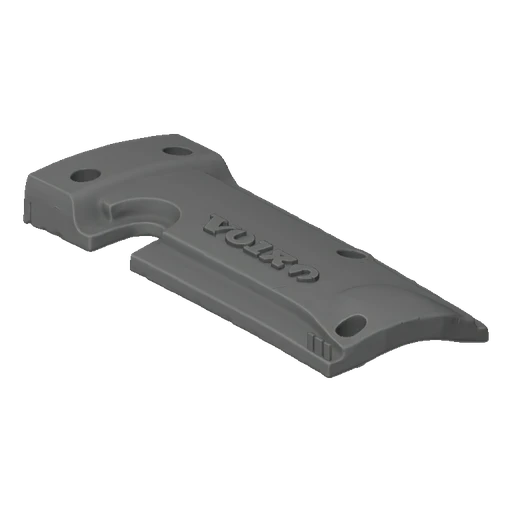 A gray 3D model of a Volvo engine cover with the Volvo logo visible.
