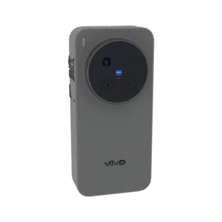 3D model of the Vivo X100 Pro smartphone, viewed from the back, highlighting its circular Zeiss camera module.