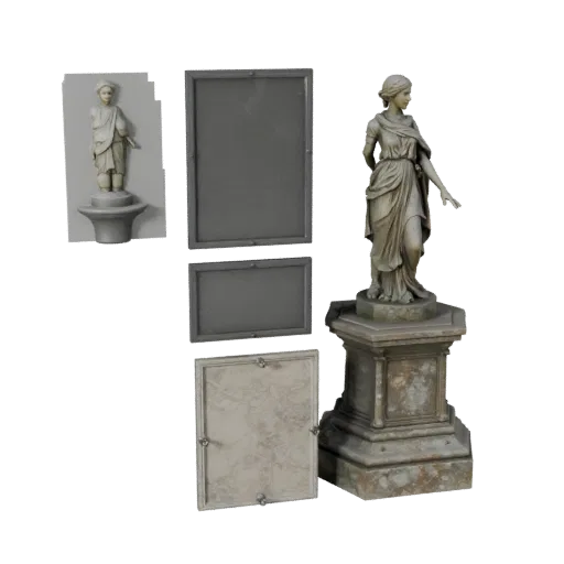 Garden Statue realistic 3D model preview showing silhouette, three-quarter scene view, pedestal and sculpt detail