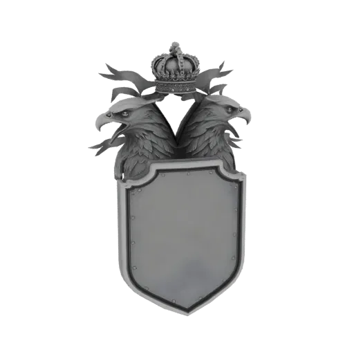 3D model of a silver double-headed eagle crest with a crown and a blank shield, set against a white background.
