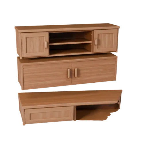 Floating Sideboard High Poly 3D model, dining room, close-up studio render, painted wood detail.