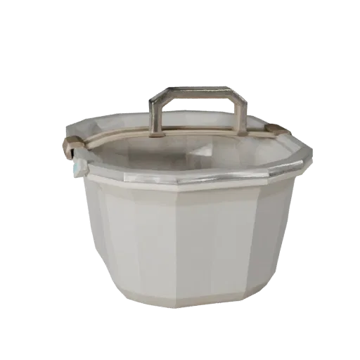 Minimal Laundry Basket Low Poly 3D model, game viewport three-quarter view, showing ceramic, form detail.