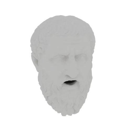 3D-Modell-Rendering einer weißen Marmorbüste des antiken griechischen Philosophen Platon, dargestellt mit einem texturierten