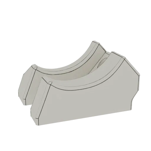 3D render of a white, curved support structure with clean lines and a modern design, set against a white background.