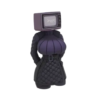 3D model of a character with a retro TV for a head, wearing a quilted coat.
