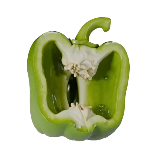 Chopped Bell Pepper Product Viz 3D model, three-quarter studio product render, showing leaf veins, form detail.
