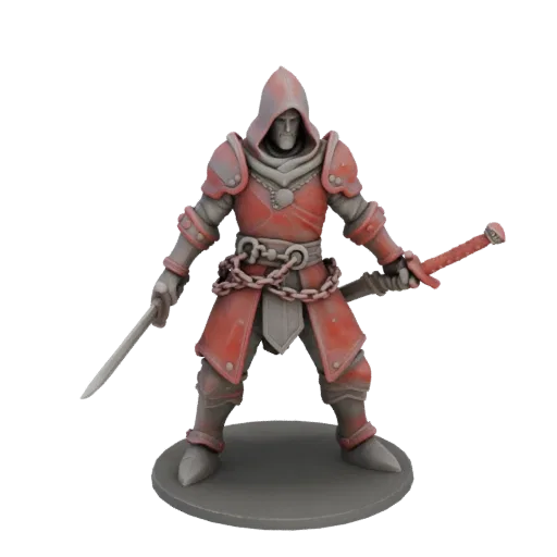 Miniatura STL de Pícaro Medieval Exploración, render de mesa a tres cuartos, miniatura de escaramuza imprimible en resina con