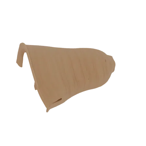 Renderização 3D de uma forma abstrata marrom claro com textura trançada visível, apresentada sobre um fundo branco.