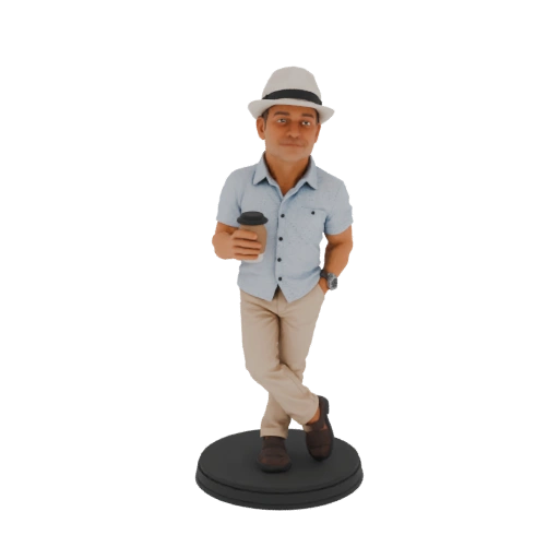 Man with Coffee and Hat Figurine