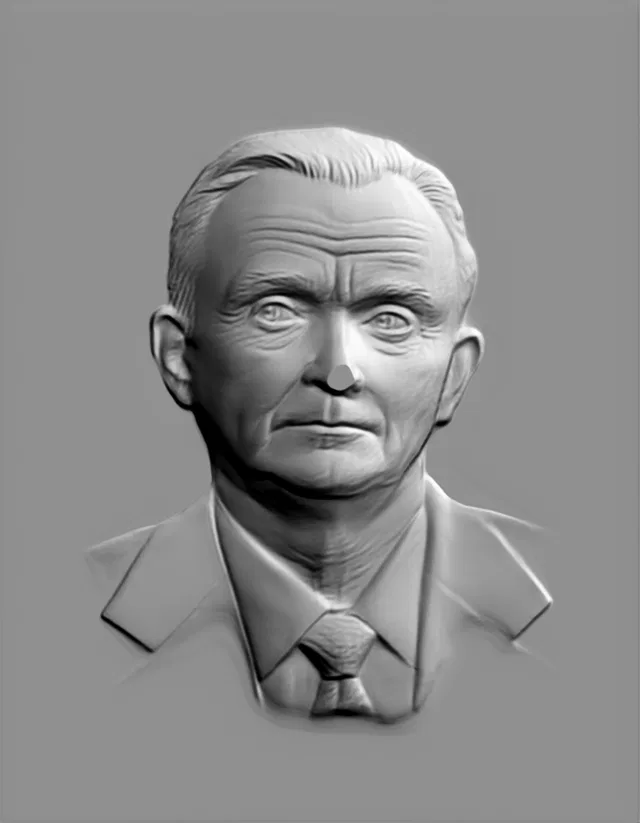 3D model of an elderly man's relief in a suit, front view