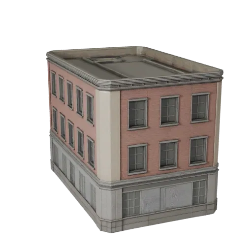 Industrial Facade Blender-ready 3D model, Blender studio render view, showing building facade materials and architectural detail