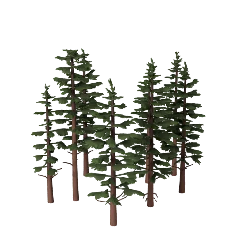 Pine Forest Pack Unreal Engine 3D model, top-down viewport view, showing leaf clusters, layered vegetation clusters.