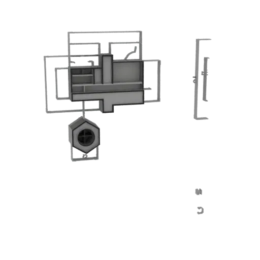 3D render of a futuristic hexagonal building with visible interior compartments and a geometric design.
