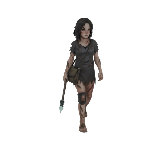 Tattered Survivor Girl with Spear 3D Model