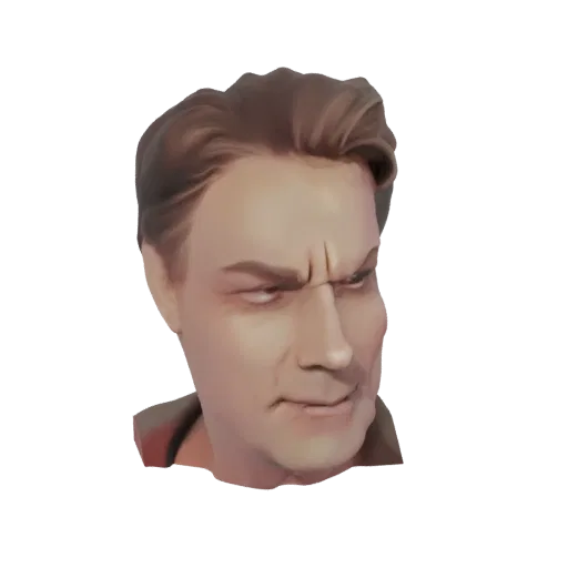 3D model of a man's head with an angry, furrowed brow expression, realistic hair, and detailed facial features.