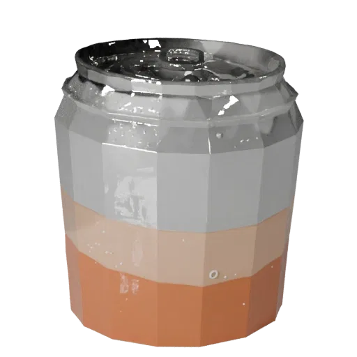 Cold Soda Can Low Poly 3D model, game viewport three-quarter view, showing glass, container shape.