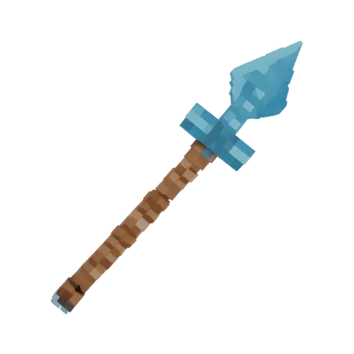 3D model of Breeze's Ice Spear from Minecraft, in Blockbench pixel style, with a blue ice tip and wooden shaft.