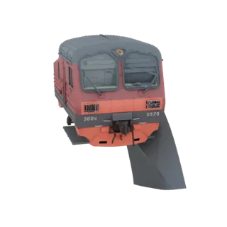 Modèle 3D d'une locomotive électrique russe rouge et orange, numéro 3034-0376, vue de trois quarts avant.
