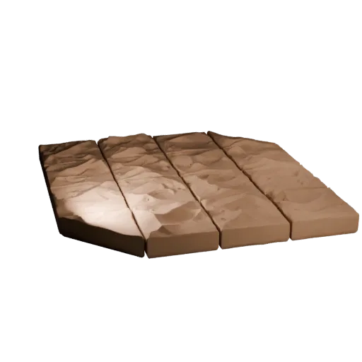 Desert Dune Terrain Tile Modular 3D model, isometric modular kit view, showing layered soil, dune ridges.