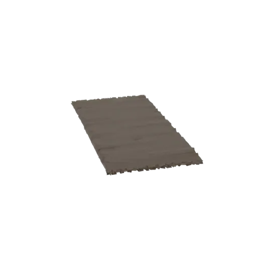 Un rendering 3D di un tappeto rettangolare marrone con superficie testurizzata e bordi sfrangiati, isolato su sfondo bianco.