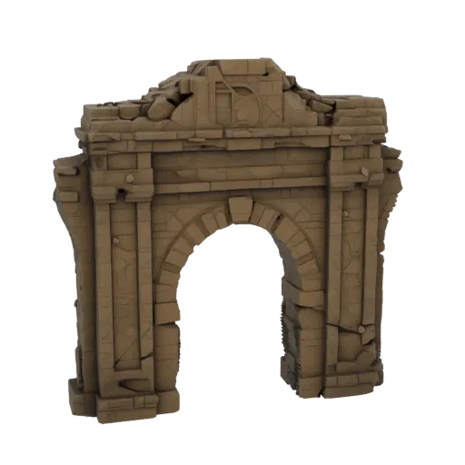 Buried City Gateway Printable 3D model, isometric tabletop STL render, showing aged stone, built remnants.