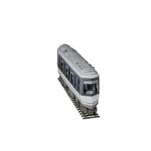 Monorraíl futurista modelo 3D, vista de juego a tres cuartos, activo de vehículo listo para Unity con perfil listo para riele