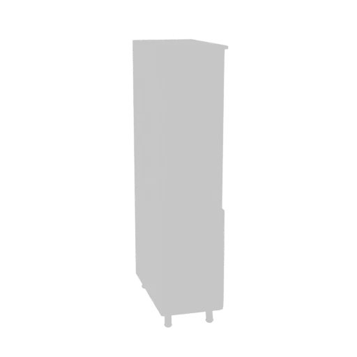 3D model of a tall, gray cabinet with a recessed panel and four small feet, shown from a side-angle.